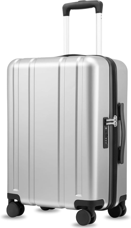 LUGGEX Carry On Luggage 22x14x9 Airline Approved, L2 100% PC Hard Shell Travel Suitcase with Smooth Spinner Wheels, TSA Lock (EX-Core, Silver, 20 Inch, 40L)