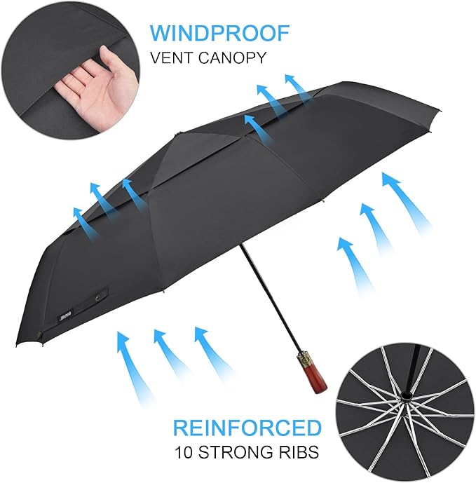 G4Free 54 Inch Large Compact Windproof Golf Umbrella for Rain Oversized Auto Open Close Folding Travel 10 Ribs Vented Double Canopy Umbrella for Women Men