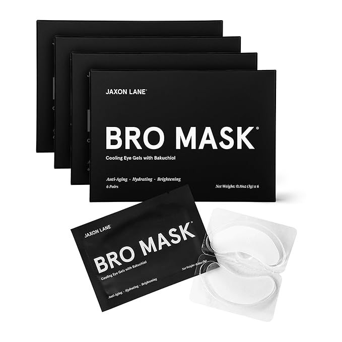JAXON LANE BRO MASK Under Eye Patches for Men with Hydrogel (4 x 6 pairs) - Anti-Aging Korean Eye Masks for Dark Circles and Puffiness- Puffy Under Eye Treatment - Perfect Skin Care for Men