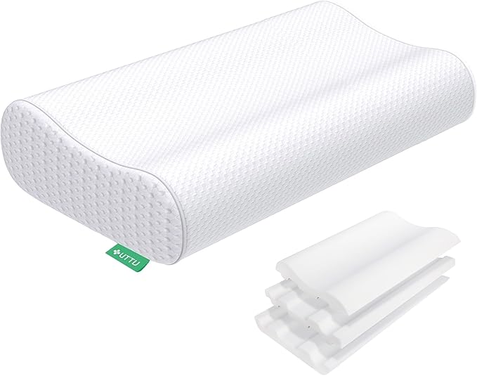 UTTU Cervical Pillow for Neck Pain Relief, Memory Foam Neck Pillow for Sleeping, Adjustable Orthopedic Sandwich Pillow, Contour Cooling for Side Back Stomach Sleeper, Travel(15.7"×11"×5.2"/4.5")