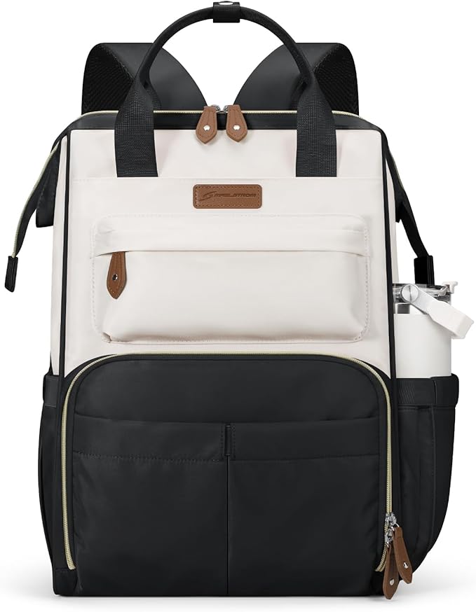 Maelstrom Laptop Backpack, Travel Backpack Gift for Women Men, Waterproof College School Computer Work Bag with Luggage Strap (Black-Beige, 17.3 Inch)