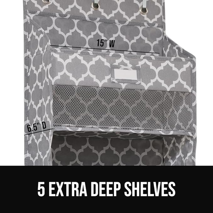 GORILLA GRIP Over The Door Organizer Storage, 5 Deep Hanging Shelves, Holds 50lbs, Closet Organizers Shelf for Bedroom, Shoes, Bathroom, Nursery, Dorm Essentials, 58x15 Inches, Quatrefoil