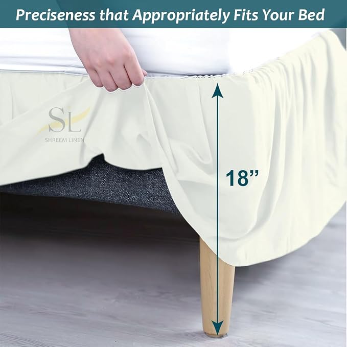 Shreem Linen Ruffled Bed Skirt with Split Corners, Gathered Style, 100% Microfiber, 18-Inch Drop, Dust Ruffle Bedskirt with Platform, Full, Ivory