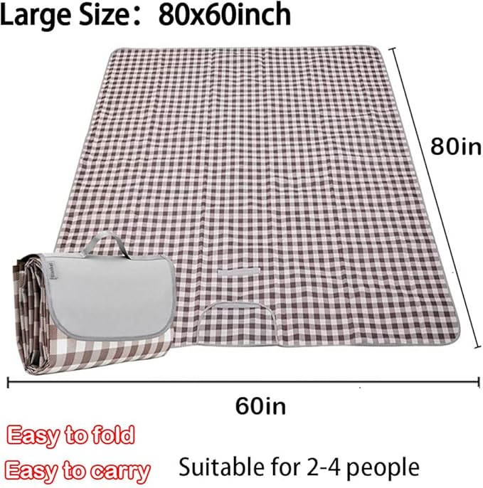 Picnic Beach Blanket, Picnic Mat 80x60in Waterproof Foldable, Family Mat, Portable Large Picnic Blankets for Travel, Hiking, Music Festival