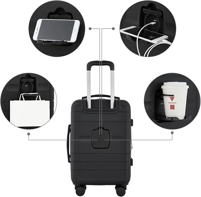 French Connection St. Martin Carry-On Luggage with Cup Holder/USB Ports, Black