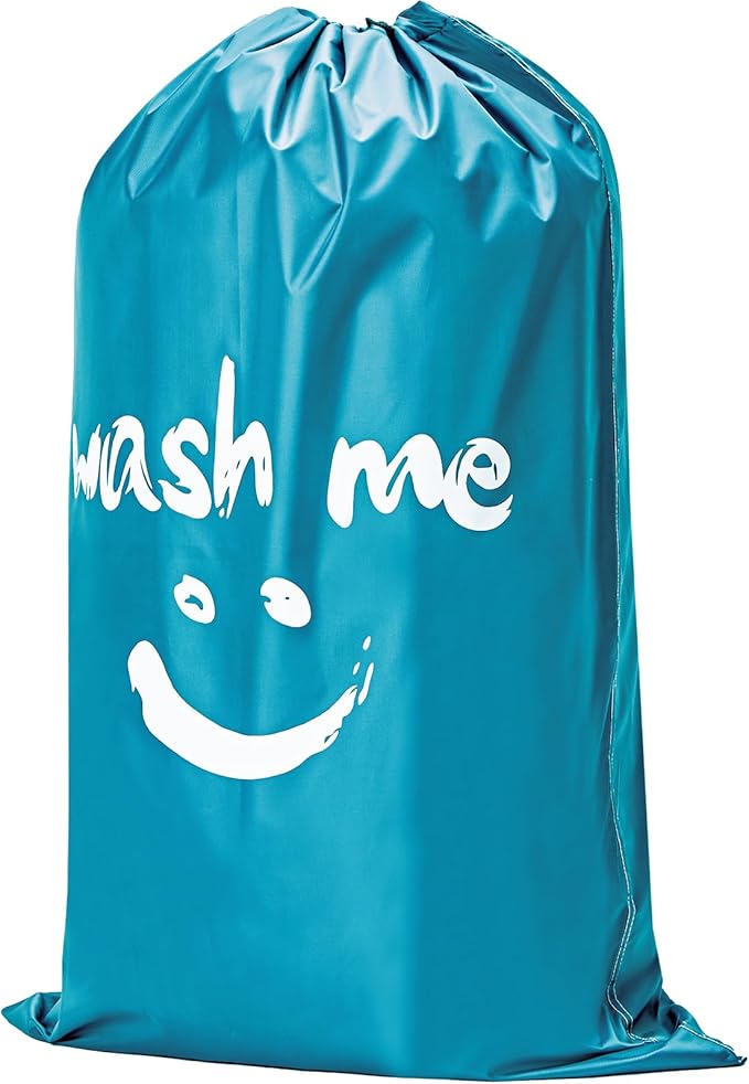 HOMEST XL Wash Me Travel Laundry Bag, Dirty Clothes Organizer, Large Enough to Hold 4 Loads of Garments, Easy Fit a Hamper or Clothing Basket, Light Blue