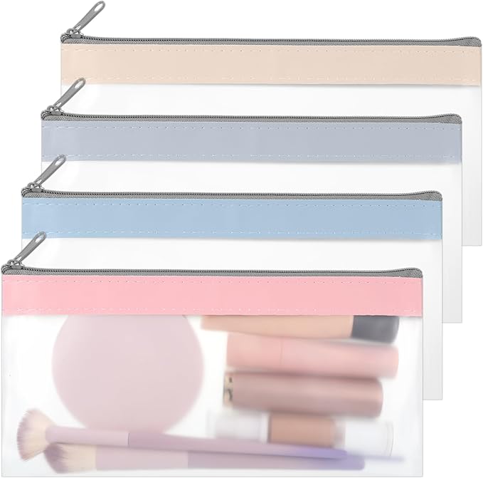 4 Pcs Clear Zipper Pouches, 8.26 x 4 Inch Mini Makeup Bag Waterproof Money Bags with Zipper Pocket Coin Pouch Clear Pencil Pouch Multi-Purpose Storage Bags for Purse Keys Toiletries Office Supplies