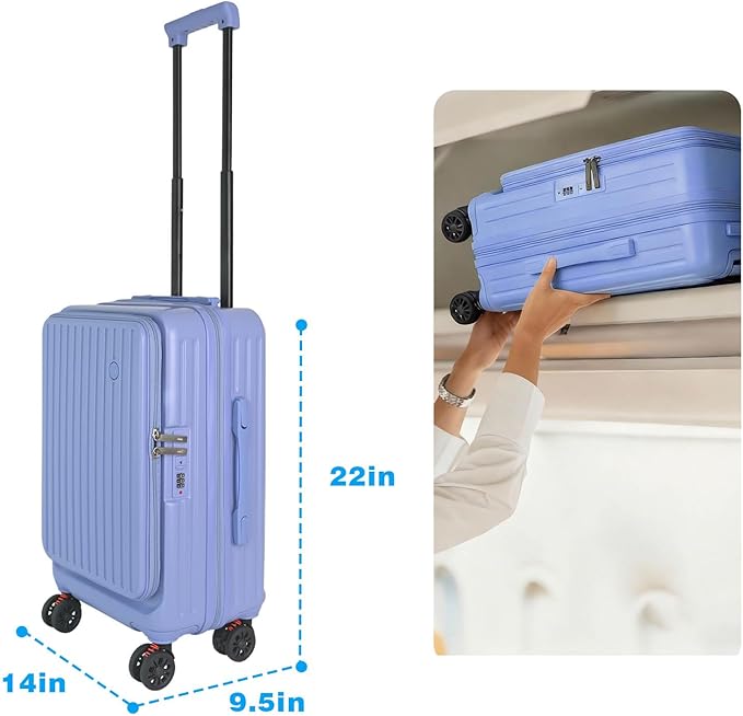 Carry on Luggage Airline Approved, Carry on Suitcases with Wheels, Expandable Suitcase with YKK zipper, Top Open Design Luggage with Spinner wheels, Perfect for Gift, Blue Luggage.