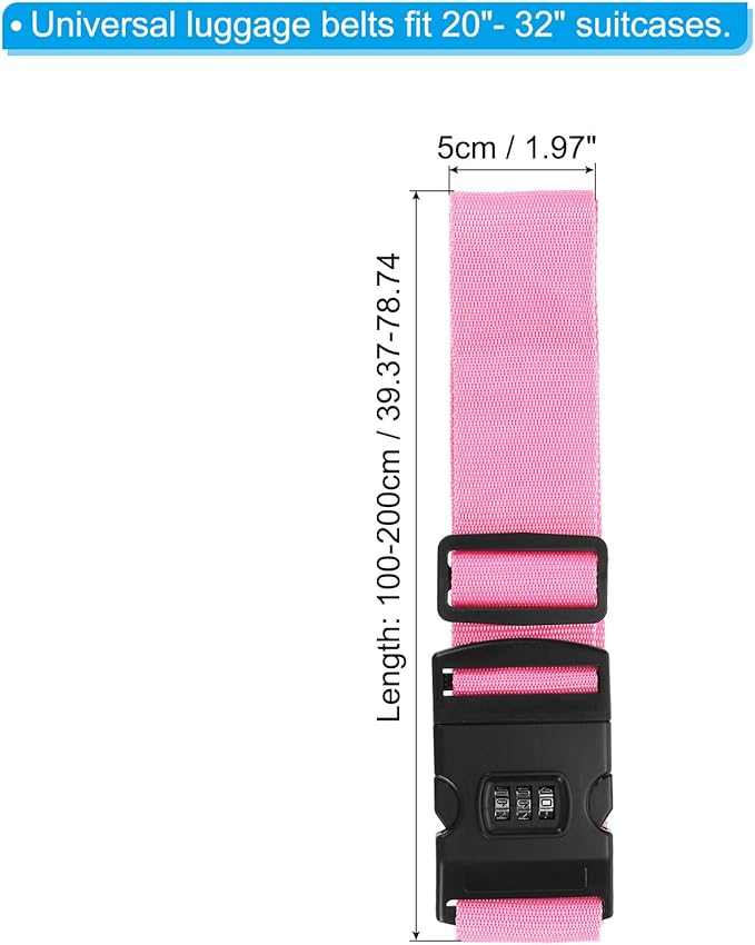 PATIKIL Luggage Straps, Suitcase Straps Adjustable Luggage Belts Strap with Combination Lock for Luggage Suitcases Travel, Pink
