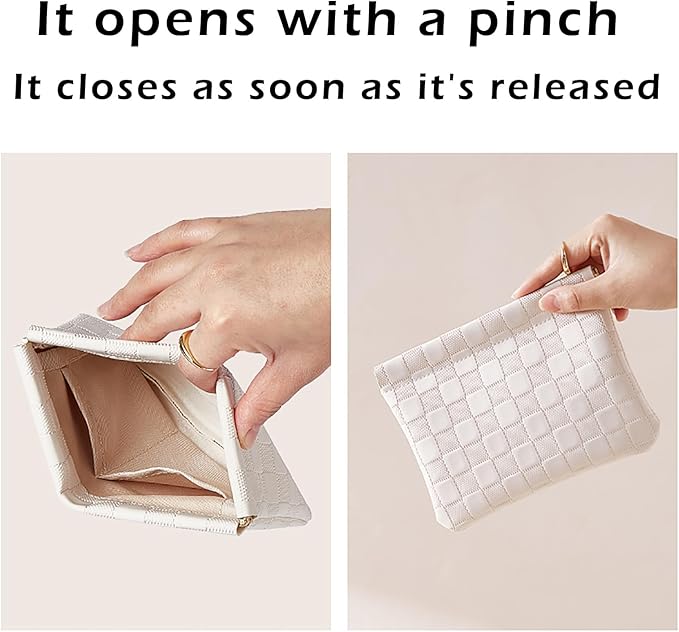 Leather Pocket Cosmetic Bag for Purse,Coin Purse Lipstick Cosmetic Accessories Organizer, Travel Kit Storage Pouch,Waterproof Portable No Zipper Self-closing