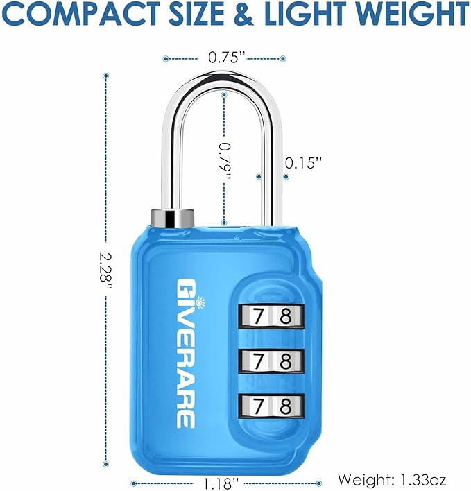 GIVERARE 2 Pack Combination Lock, 3-Digit Padlock Keyless, Resettable Luggage Locks for Backpack, Gym & School&Employee Locker,Weatherproof Travel Lock for Fence, Backyard Gate, Hasp, Case-Blue+Red