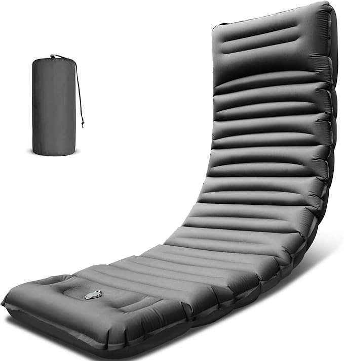 Inflatable Camping Sleeping Pad with Pillow, 5" Extra-Thick Ultralight Inflatable Sleeping Mat with Built-in Pump, Camping Air Mattress Compact for Backpacking Hiking Trap Traveling (Grey)