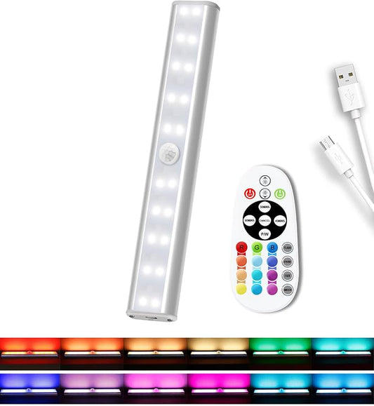 Under Cabinet Lighting Rechargeable 48-LED Wireless Under Cabinet Lights Remote, Kitchen Counter Lights Closet Lights RGB Perfect for Indoor Pantry Display Shelf 15 Color Changing(1 Pack)