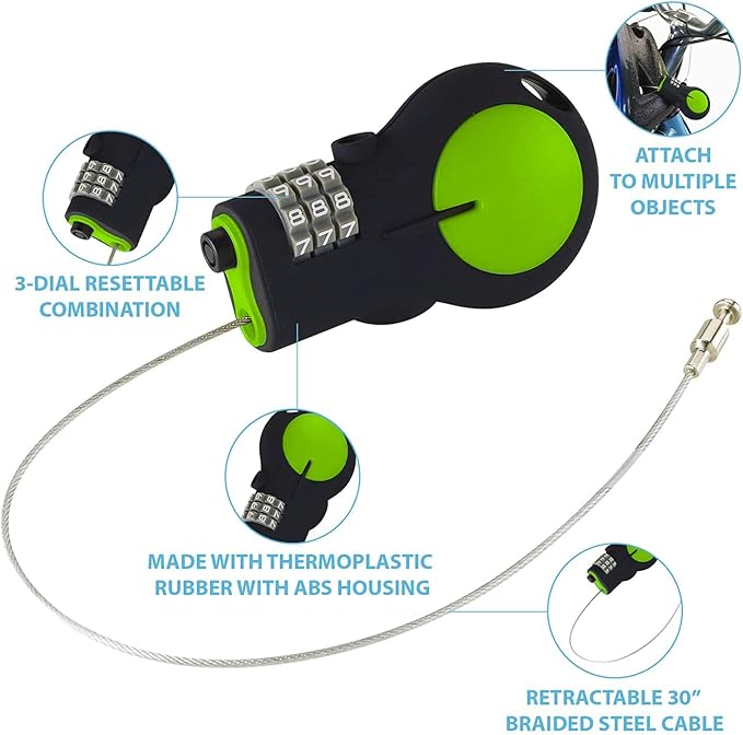Lewis N. Clark Cable Luggage Lock | TSA Approved | Travel Or Bike Lock | Set Your Own Combination | 30-inch Retractable Steel Cable | Green