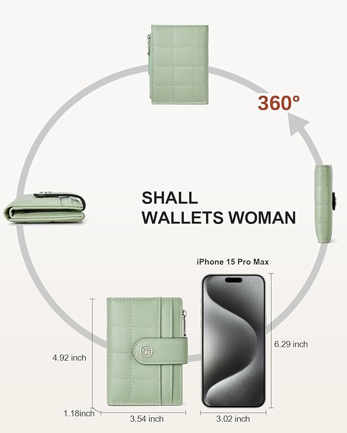 BOSTANTEN Small Wallet for Women Leather RFID Blocking Card Holder Bifold Compact Wallets With Zipper Coin Pocket Green