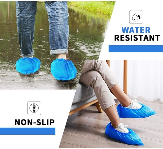 200 Pack 100 Pairs Disposable Shoe Covers Boot Cover Waterproof, Dust proof, The Size Fit Most, Non-slip, Blue, Protect Your Shoes, Floor, Carpet