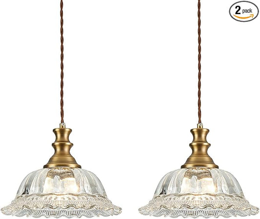 HDDFL Glass Pendant Lights Modern Pendant Lighting Fixtures Hanging Lamp Brushed Finish Hanging Light Fixture for Kitchen Island Bedroom Dining Room Coffee Shop Hallway 2 Pack
