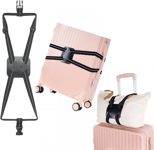 Luggage Straps for Suitcases, Travel Accessories to Connect Two Suitcase, Add A Bag Luggage Strap for Carry On Luggages Adjustable Buckle Belt (Black/Black-1pcs)