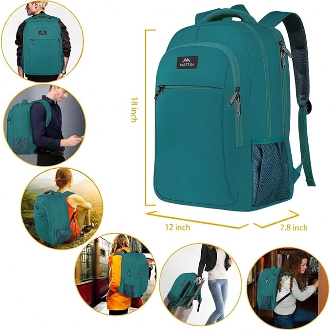 MATEIN Slim Laptop Backpack, Anti Theft 15.6 inch Computer Travel Backpack for Work Underseat Personal Item, Sturdy Water Resistant Daily Rucksack Bag Gifts for Men & Women, Peacock Blue