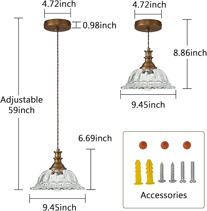 HDDFL Glass Pendant Lights Modern Pendant Lighting Fixtures Hanging Lamp Brushed Finish Hanging Light Fixture for Kitchen Island Bedroom Dining Room Coffee Shop Hallway Hotel Living Room