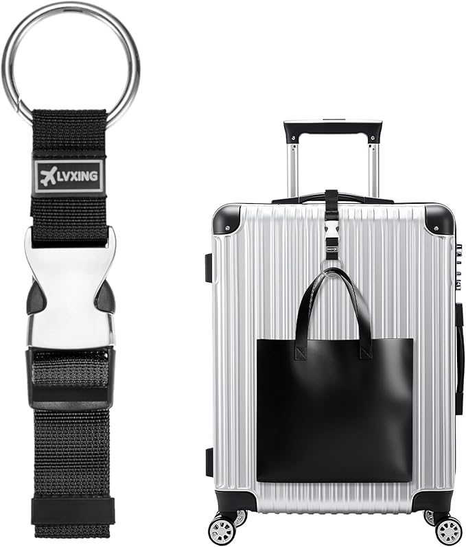 M METERXITY 1-Pack Add A Bag Luggage Strap, Adjustable Suitcase Belt for Connecting Luggage/Backpack/Jacket, Carry Strap with Ring Buckle [Black]