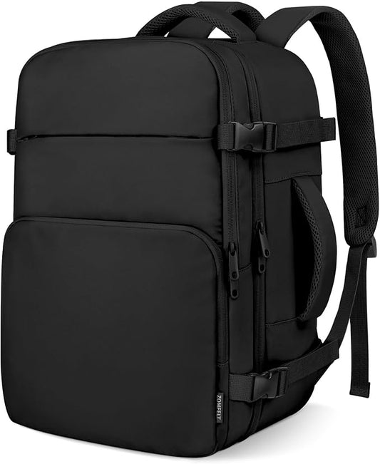 ZOMFELT Travel Backpack for Women Men, Carry on Backpack, TSA 15.6 inch Laptop Backpack Flight Approved, Personal Item Travel Bag Nurse Bag Casual Daypack for Weekender Business Trip, Black