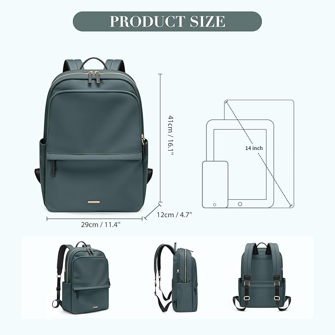 GOLF SUPAGS Women Laptop Backpack Casual Daypack for Work Travel College Backpack Purse Fits 14 Inch Notebook (Atrovirens)