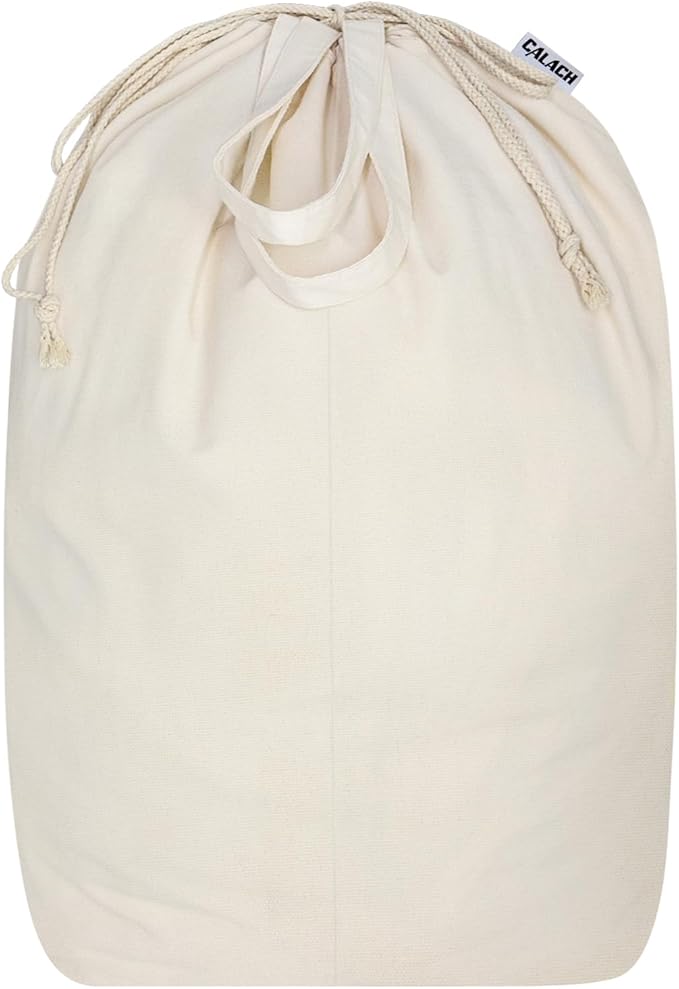 Canvas Laundry Bags with Handles & Square Base 16"Lx16"W x27.6"H, Extra Large Heavy Duty Laundry Basket Hamper Liner, Washable Drawstring Dirty Clothes Bag Canvas Storage Sack(Beige,1 Pack)
