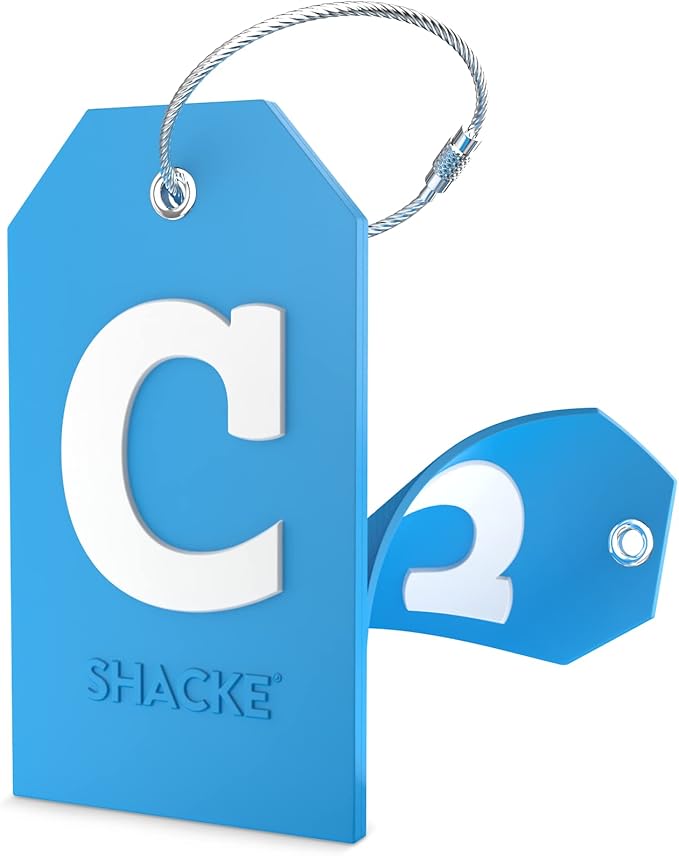 Shacke Initial Luggage Tag with Full Privacy Cover and Stainless Steel Loop (Aqua Teal) (Letter C)