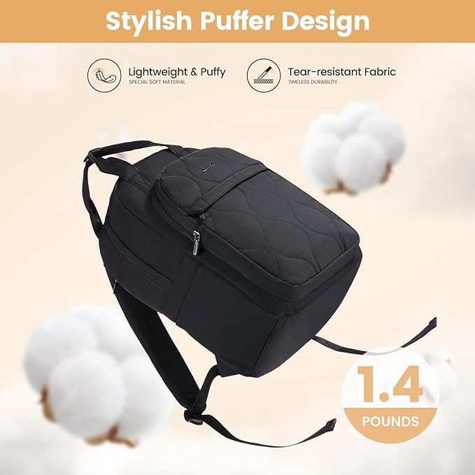 LOVEVOOK Laptop Backpack for Women, College Travel Backpack Puffer Womens Backpack for 17.3 Inch Laptop, Computer Water-Resistant Quilted Casual Daypack, Black