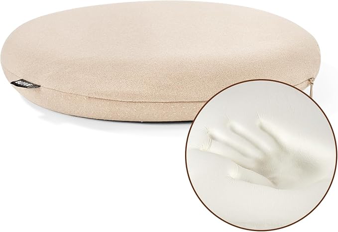 BUYUE Memory Foam Seat Cushion, Dia 13" Soft Velvet Round Stool Cushion Anti-Slip Chair Pads, S, Beige