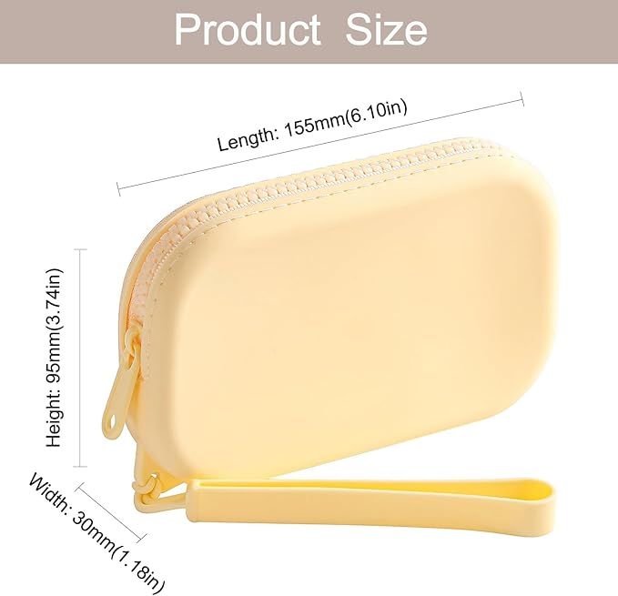 Small Silicone Multifunctional Essential Bag Portable Travel Makeup Bag for Women Men Cards Cash Bag Zipper Pouch (Yellow)