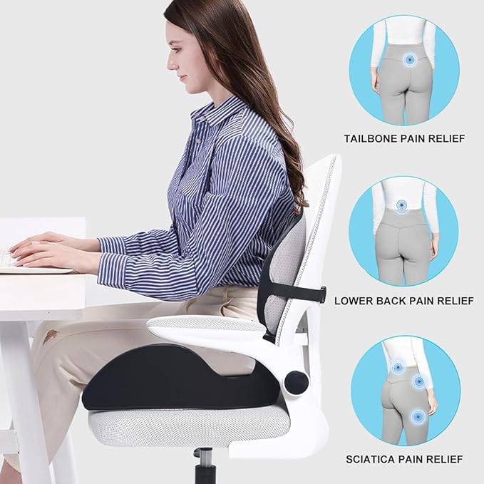 Lexeme X Large Memory Foam Seat Cushion Lumbar Support Pillow for Sciatica & Tailbone Pressure Relief Coccyx Pad for Office Chair, Car,Wheelchair,Home,Office