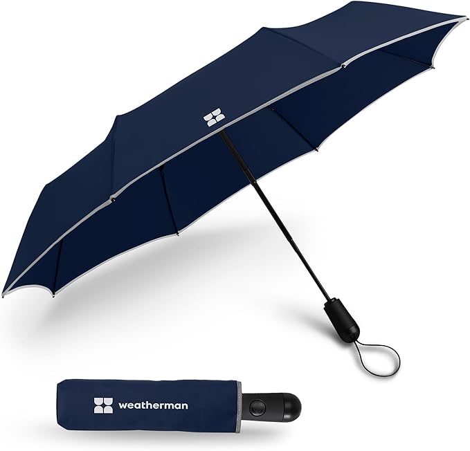Weatherman Umbrella - Premium Small Compact Mini Umbrellas for Traveling - Windproof Umbrellaas Resists Up to 45 MPH Winds - Traveling Umbrellasa for Rain, Wind, Purse, Pocket, Backpack, Car - Portable Travel Umbrellas Easy Auto Open Close w/ Strong Fi...