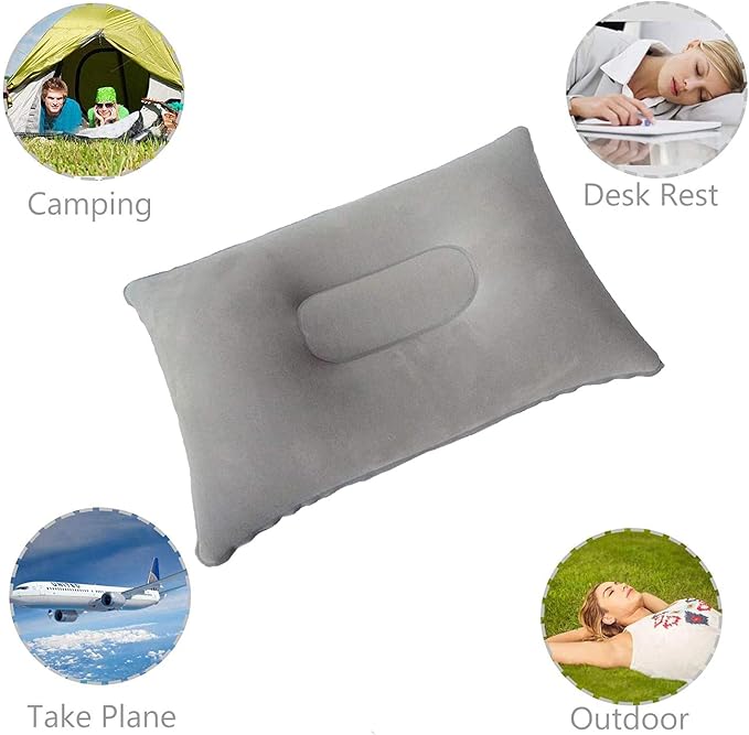 3 Pack Ultralight Inflatable Pillow Small Squared Flocked Fabric Air Pillow for Hiking,Camping,Traveling,Napping,Desk Rest, Beach Pillow Neck Lumbar Support(Gray)