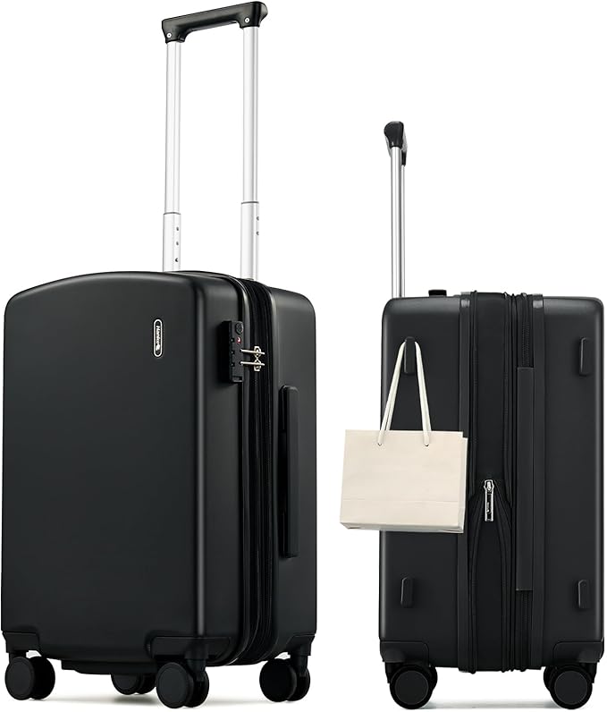 Hanke Expandable Carry On Luggage 22x14x9 Airline Approved, 20 Inch Hard Shell Suitcases with Wheels, Lightweight Travel Luggage Carry On Suitcase for Woman & Men with Tsa Lock(Jet Black)