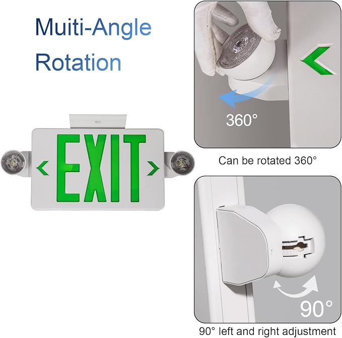 GZRUIYANG Exit Sign With Emergency Lights Green, LED Exit Light With Battery Backup, UL 924 Certified, AC 120/277V, Commercial Lights Combo for Business - 4 Pack