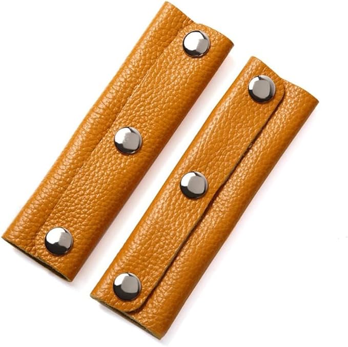 IUAQDP 2 Pieces Handbag Handle Leather Wrap Cover, Luggage Bag Grip Protector Saddle with Brass Clasp, Soft Purse Strap Pad Identifier for Shopping Bag Travel Bag Suitcase Tote Bag Wallet, Light Brown