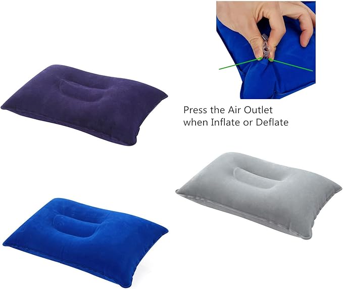 3 Pieces Inflatable Travel Pillow for Camping, Home Office Sleeping Pillow, Head Neck Lumbar Support, Ultralight Portable Compact and Soft, Airplane car Hiking Backpacking Trip Pillow