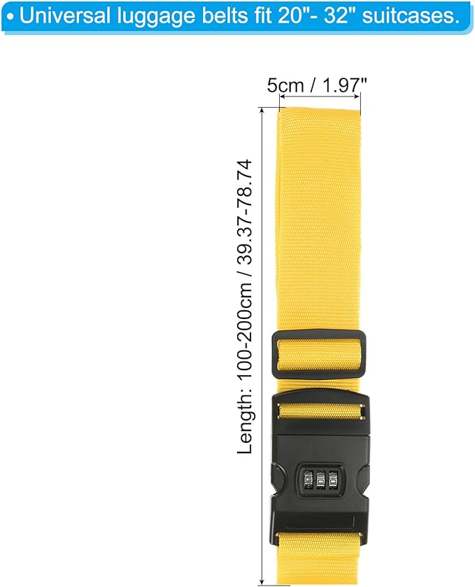 PATIKIL Luggage Straps, Suitcase Straps Adjustable Luggage Belts Strap with Combination Lock for Luggage Suitcases Travel, Yellow