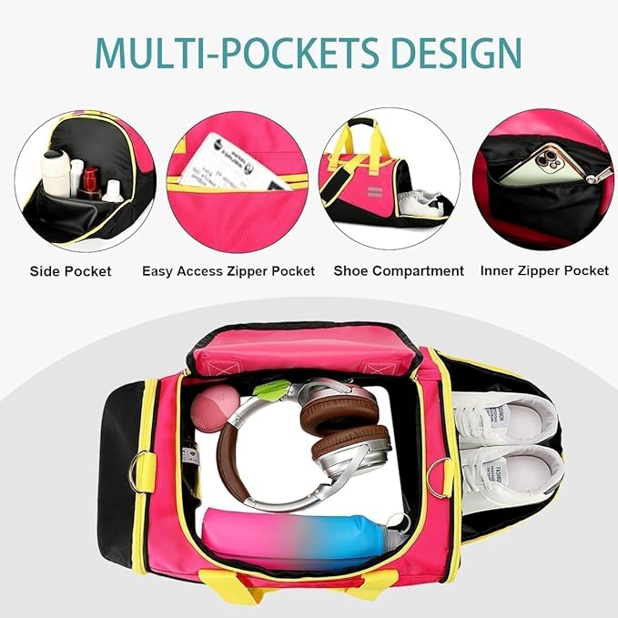 Urbanstand Gym Bag for Men & Women - 30L Duffel Bag with Shoe Compartment, Weekender Water Resistant Duffle Bag for Travel, Sports, Exercise & Workouts, Pink Yellow