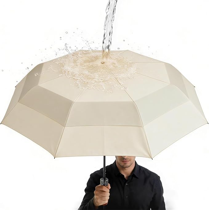 Lejorain Large Folding Golf Umbrella - Compact Mens Umbrellas Travel Rain and Windproof 54inch Collapsible Automatic Open Close Umbrella 210T Teflon Vented Double Canopy