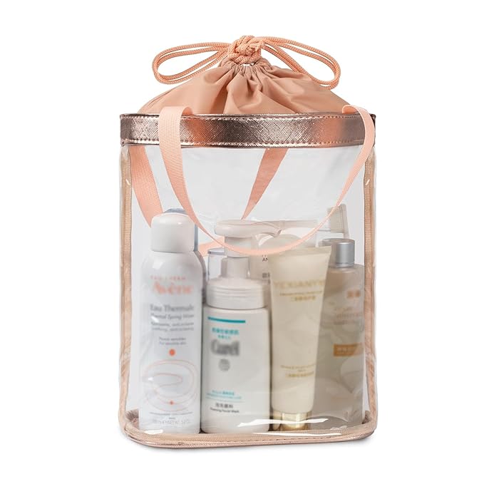Clear Makeup Bag, Travel Toiletry Bag for Women, TSA Approved Toiletry Bag, Waterproof Clear bag Cosmetic Pouch,Transparent Makeup Organizer, Carry on Airport Airline Compliant