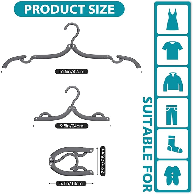 30 Pcs Travel Hangers Portable Foldable Travel Hanger Organizer, Plastic Cruise Essentials Clothes Drying Rack Folding Hangers for Camping Flying RV Europe Vacation Essentials Suitcase, Dark Grey