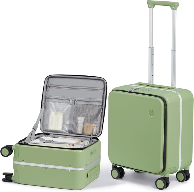 mixi 17x14x9 Carry On Luggage Underseat PC Hard Shell Suitcase Top Opening Aluminum Frame Travel Suitcases with Wheels, Avocado Green