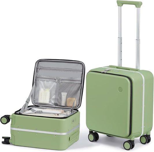 mixi 17x14x9 Carry On Luggage Underseat PC Hard Shell Suitcase Top Opening Aluminum Frame Travel Suitcases with Wheels, Avocado Green