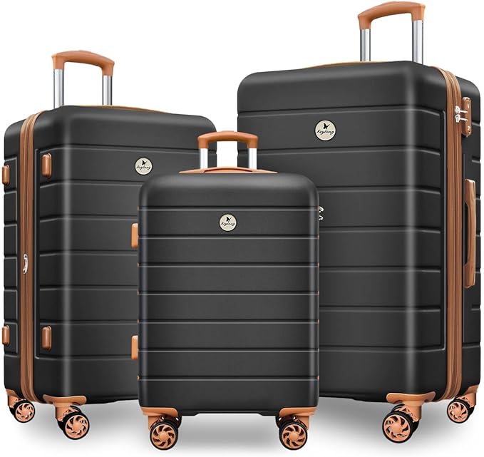 Classic 3-Piece Luggage Set with TSA Lock, Lightweight Suitcase with Spinner Wheels, Hardshell Expandable Carry-On Luggage, 20/24/28 inch, Apricot Black