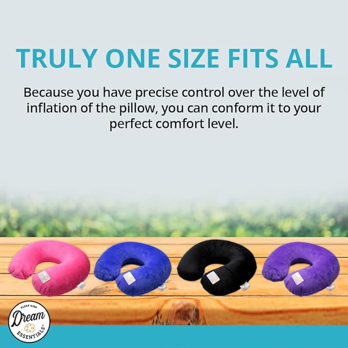Wild Essentials Inflatable Travel Neck Pillow, U-Shape with Washable Soft Cover (Purple)