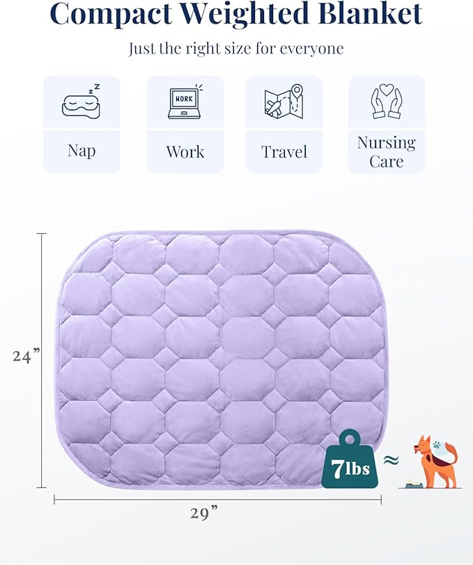 Kivik 7lbs Weighted Lap Blanket for Adults, Ultra Soft Weighted Lap Pad, Small Cozy Heavy Blankets for Sleeping & Relaxing, Machine Washable, Light Purple, 24 x 29 Inches