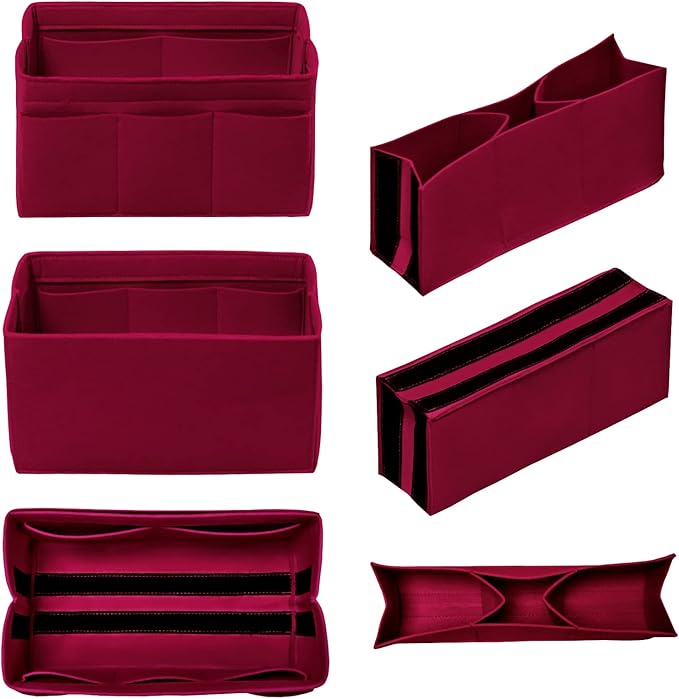 DailyPlus Purse Organizer Insert Felt Bag Organizer Handbag Organizer Insert Bag In Bag Organizer for Tote Purse Bag 14 Pockets Dark Red Medium